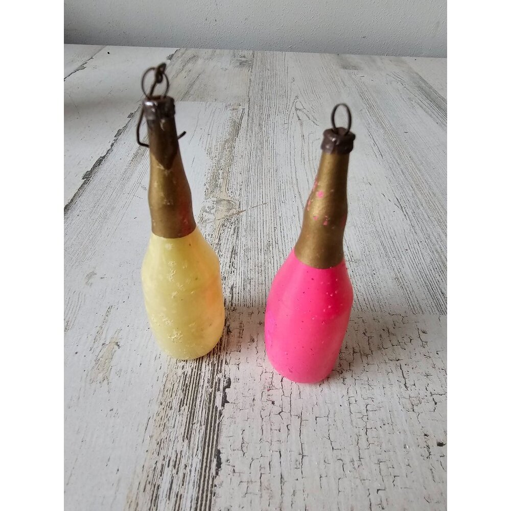 Antique wine bottle glass mercury ornament set pink yellow champagne Xmas‎ tree